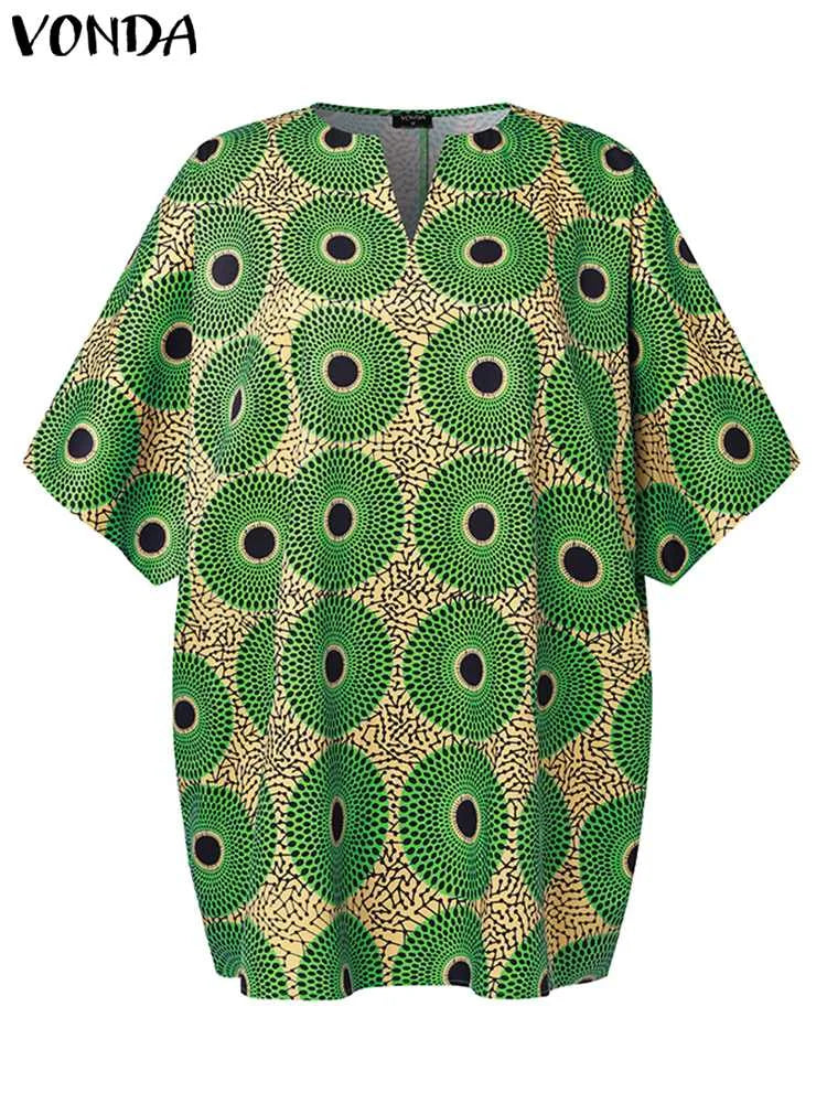 Plus Size 5XL VONDA Vintage Printed Blouse Women