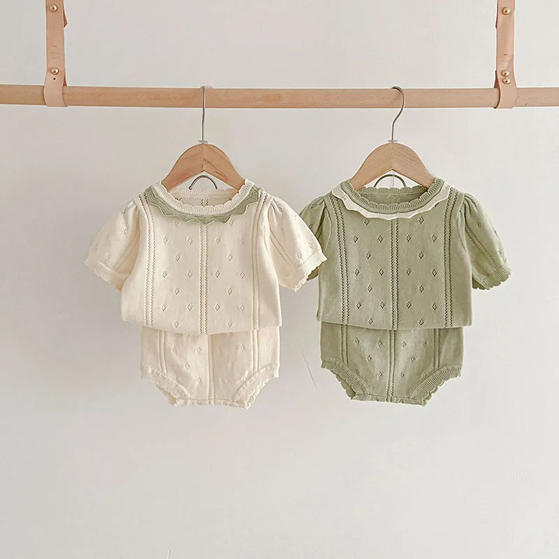Summer Baby Clothing Set Hollow Out Knit Tee