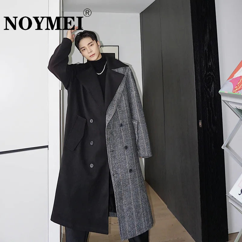 NOYMEI Autumn Winter Patchwork Korean Style Men's Trench