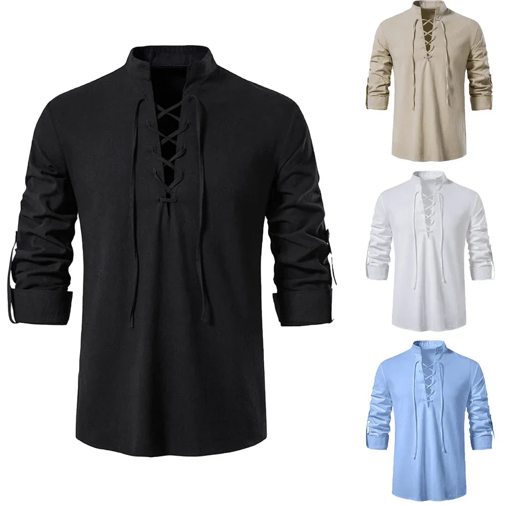 Spring Summer Men's Shirts Cotton Linen Long Sleeved