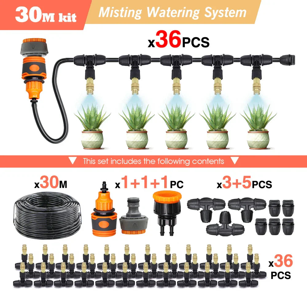 30-5M Garden Adjustable Brass Nozzle Misting Watering System