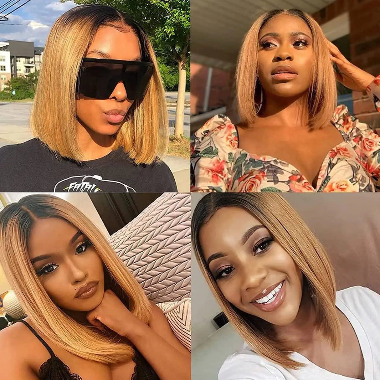 Short Ombre Honey Blonde Bob Wig With Baby