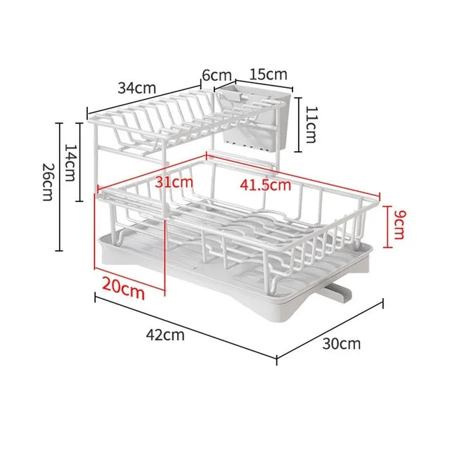 2 Tier Dish Bowl Drainer Storage Rack Kitchen