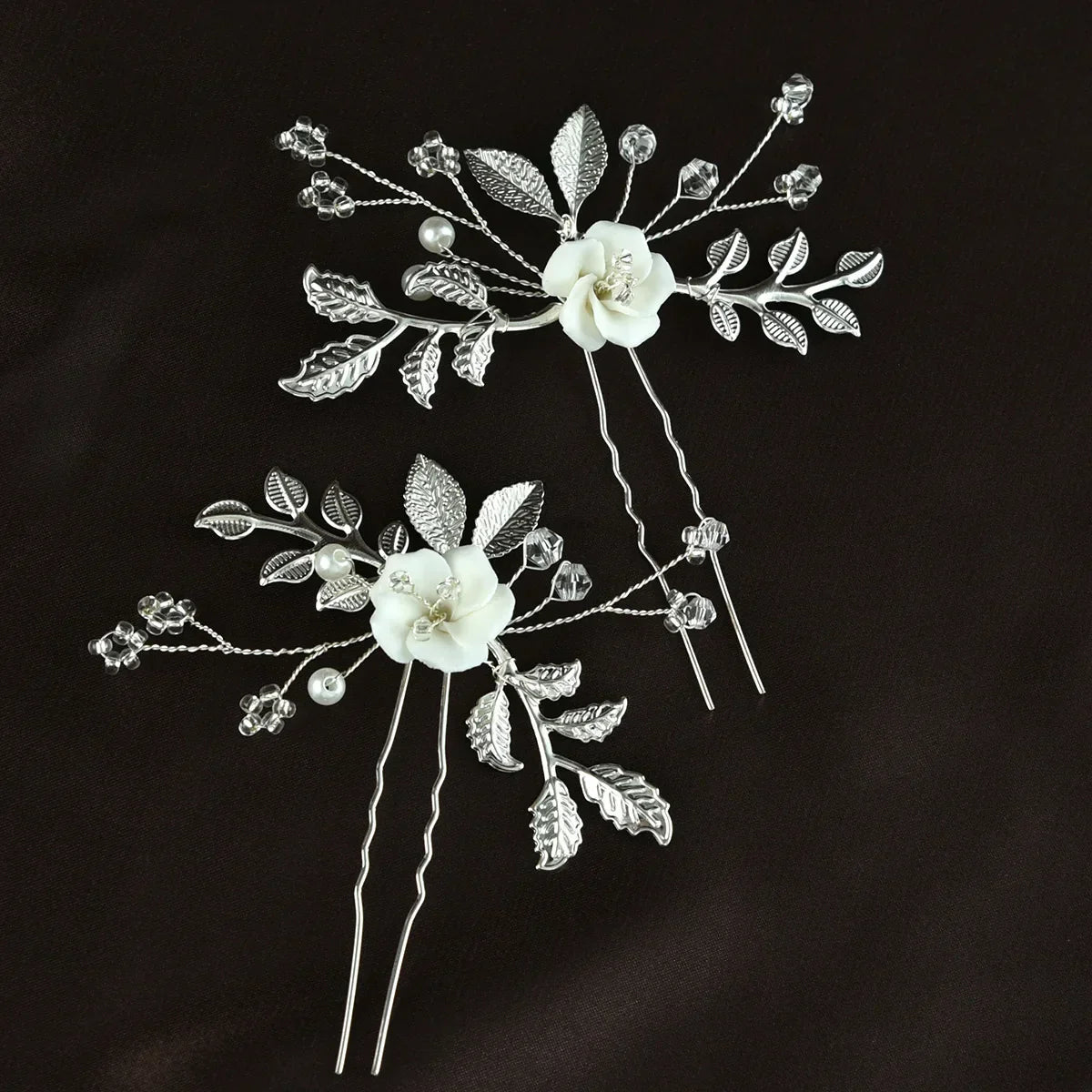 U-shaped Pearl Hairpin Hair Clips Golden Leaf Side