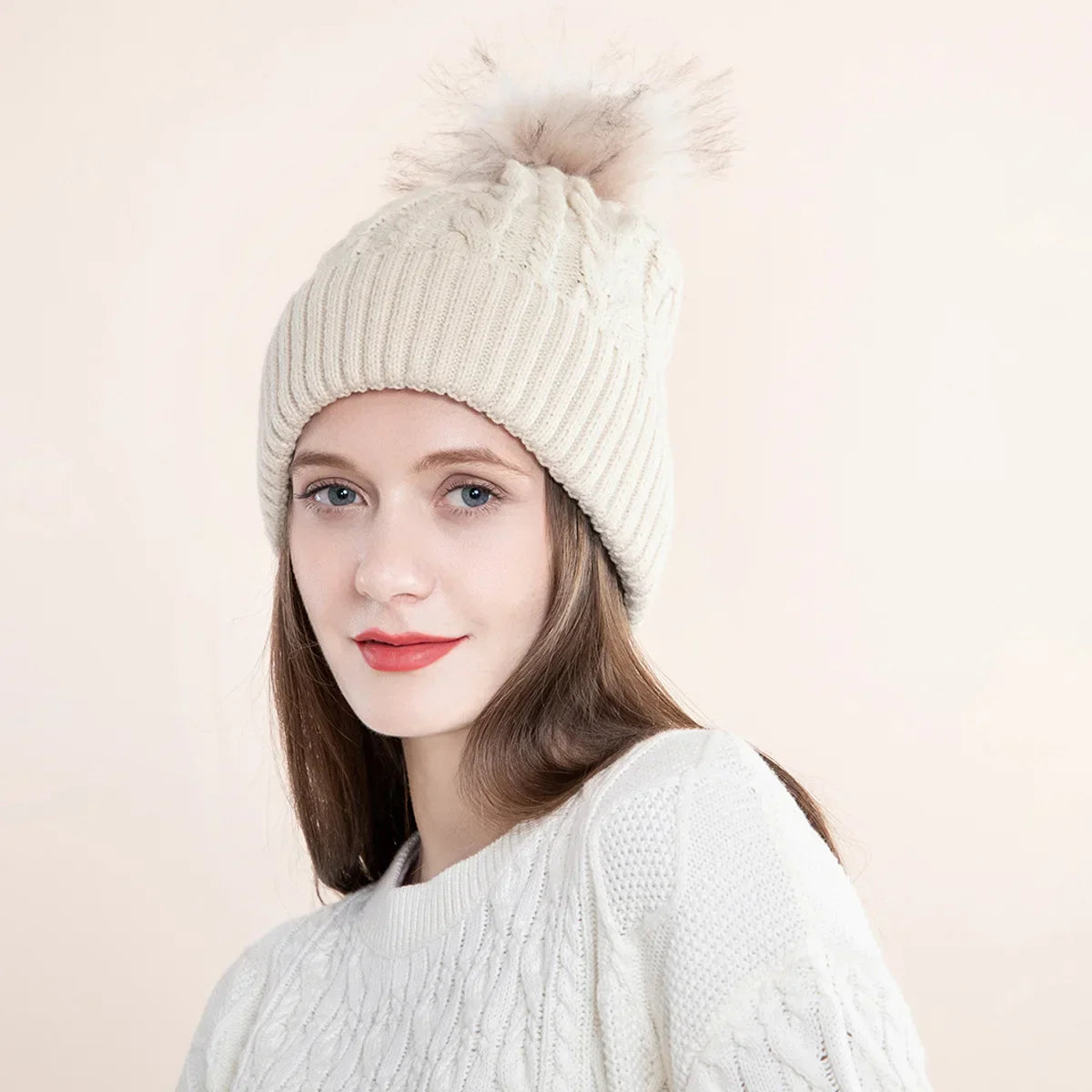 Women Winter Bonnet Soft Thick Beanies Fleece Lined