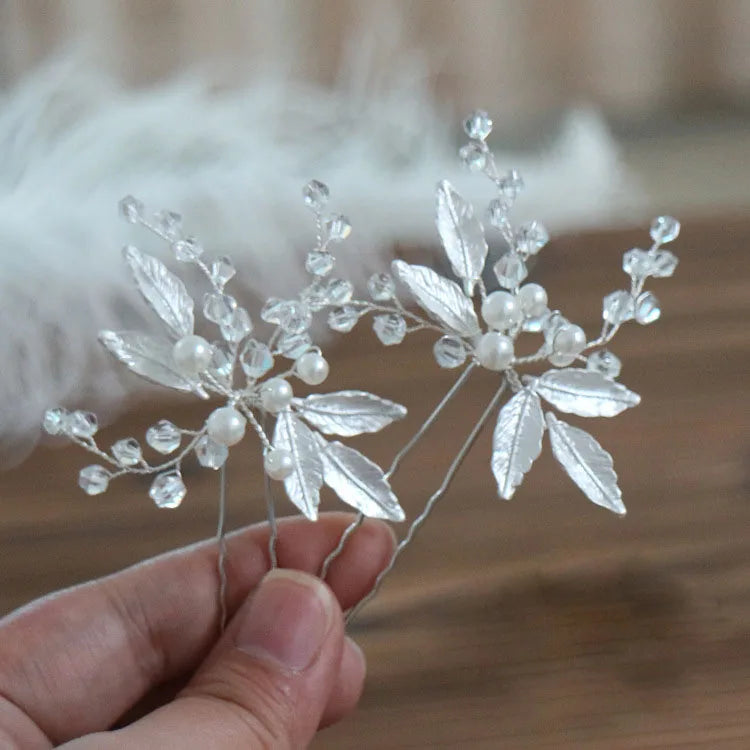 SLBRIDAL Handmade Rhinestones Crystal Pearls Bridal Hair Pin