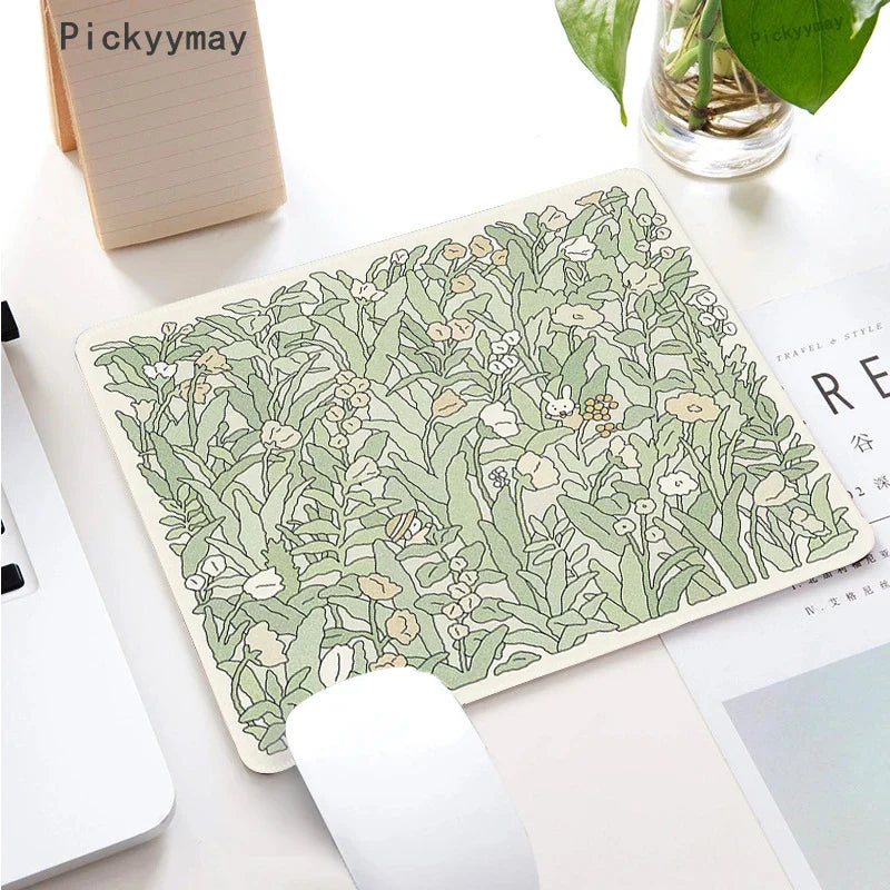 Small Mouse Pad Green Cute Flower Mousepad Kawaii