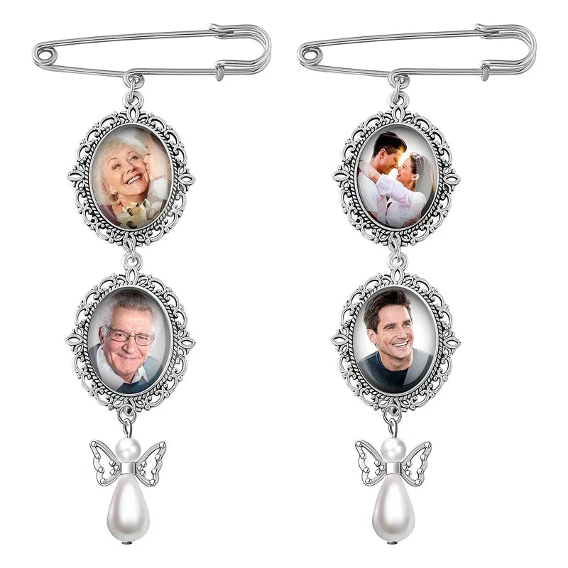 Wedding Boutonniere Bouquet Photo Memorial Charm Pin Round