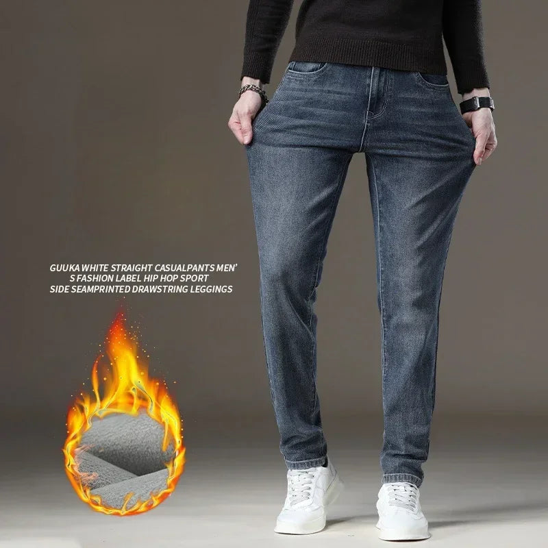 2023 Winter New Men's Warm Baggy Fleece Jeans