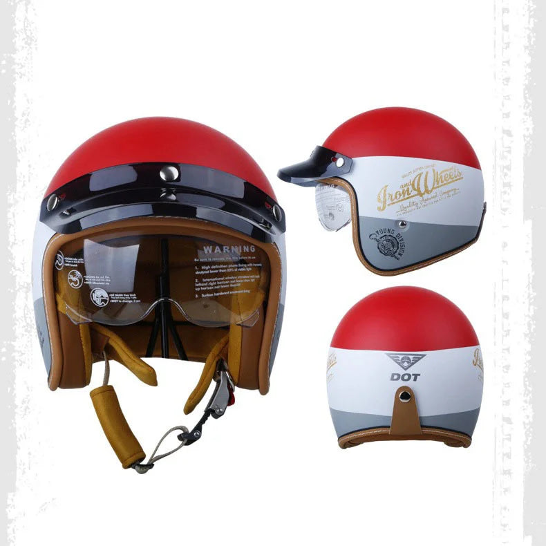 2023 Retro Open Face Motorcycle Helmet - Vintage Chopper DOT