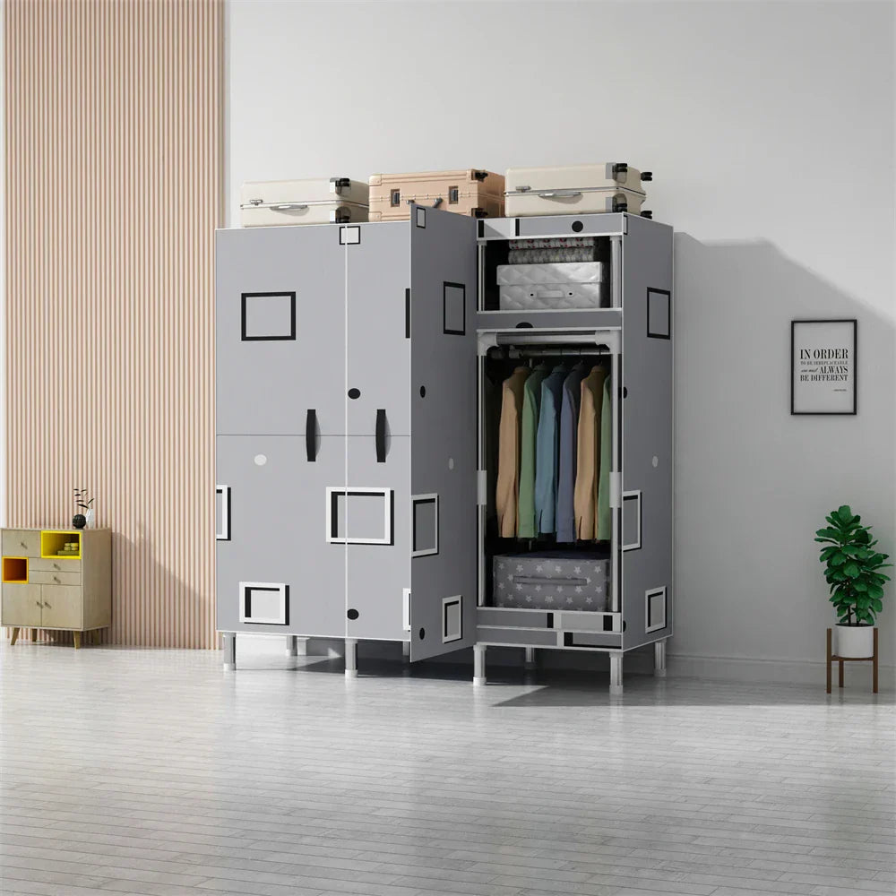 LEEGOHOME Wardrobes Closet Cloth Bedroom Furniture 85/125/166/207x45x170cm 26mmSteel