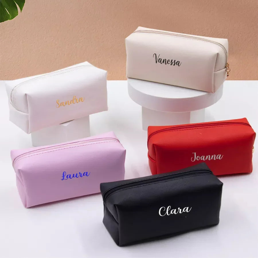 Personalized Embroidery Small Makeup Bag PU Leather Travel
