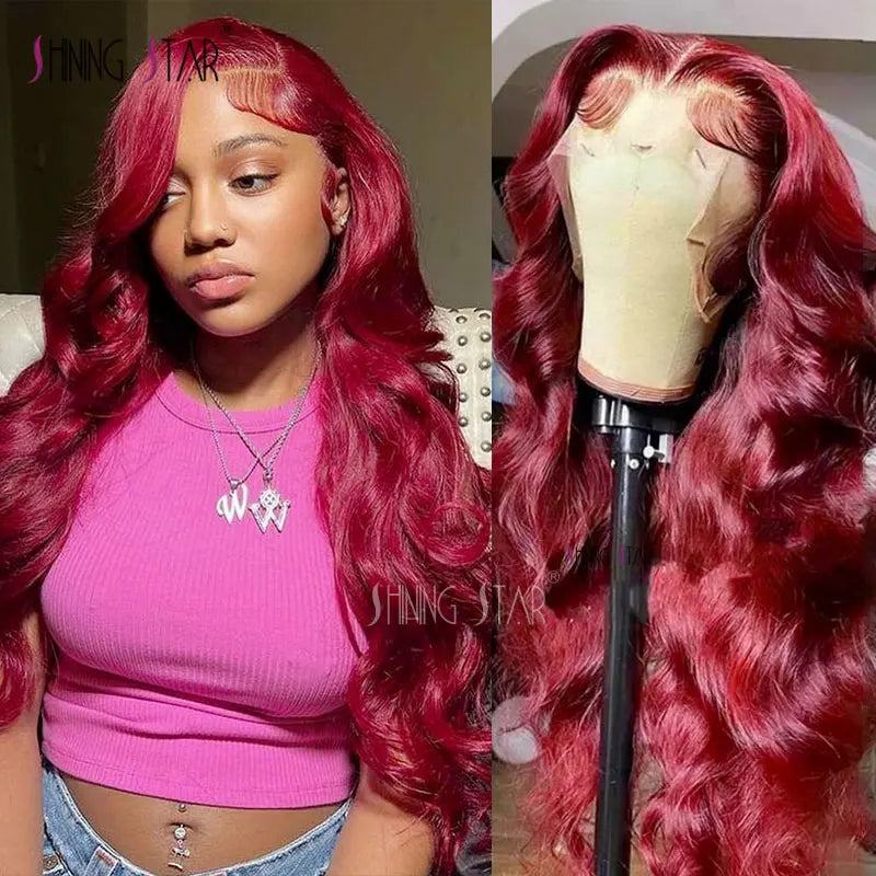 Colored Burgundy 13X6 HD Lace Frontal Wigs Red