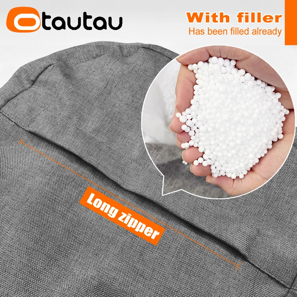 OTAUTAU Round Stool D30cm*H20cm Linen Bean Bag Ottoman