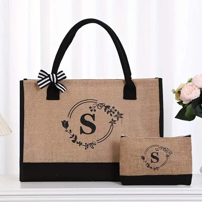Reusable Jute Large Capacity Printed Letters Set Ladies