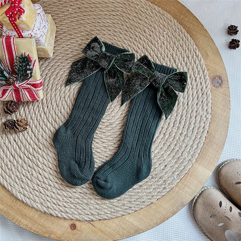Winter Baby Girls Christmas Long Socks Kids Cotton