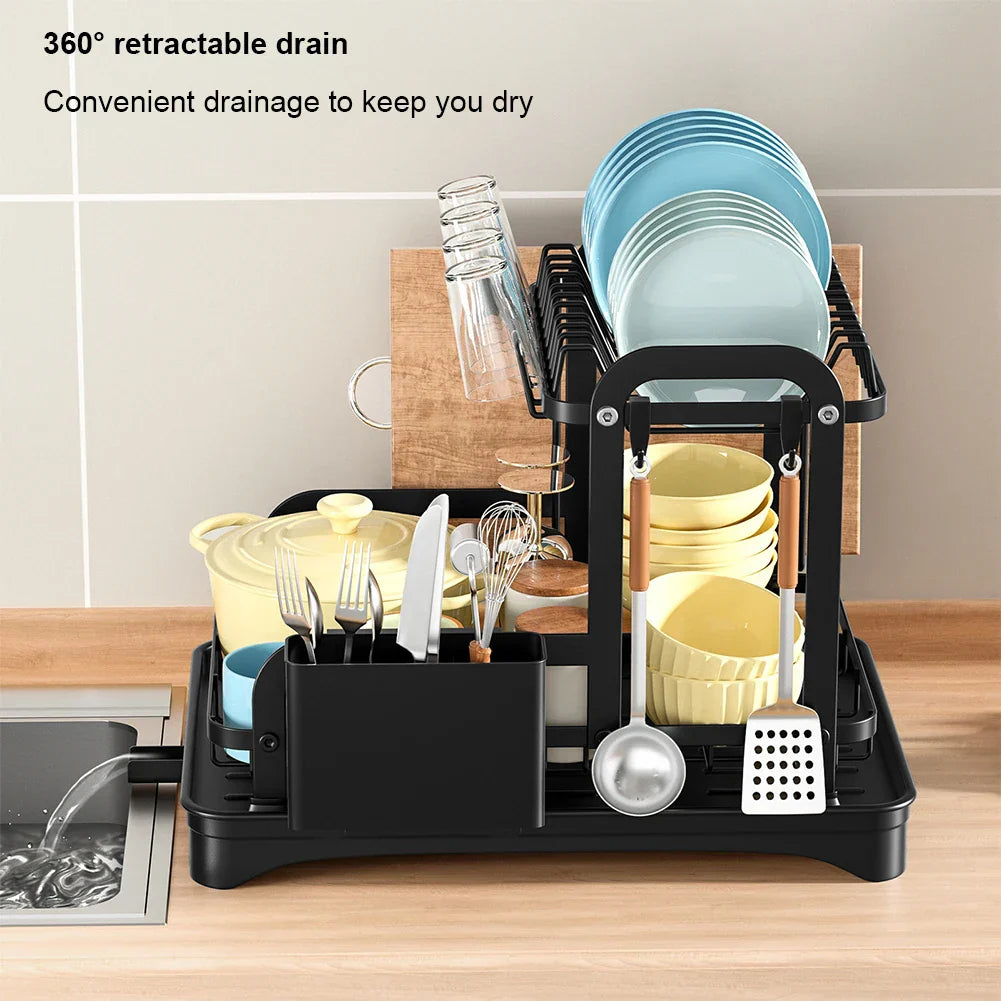 2 Tier Dish Bowl Drainer Storage Rack Kitchen