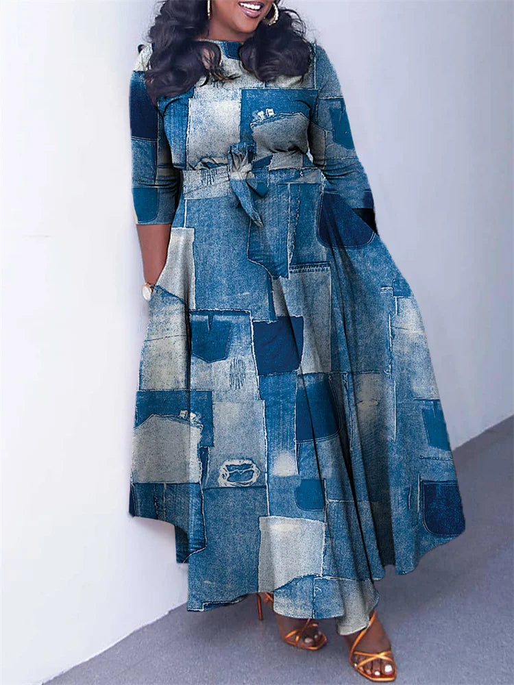 Wmstar Plus Size Women Dress Printed Fashion Maxi