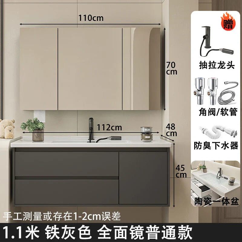 Ceramic Integrated Basin Bathroom Cabinet Modern Minimalist Sink