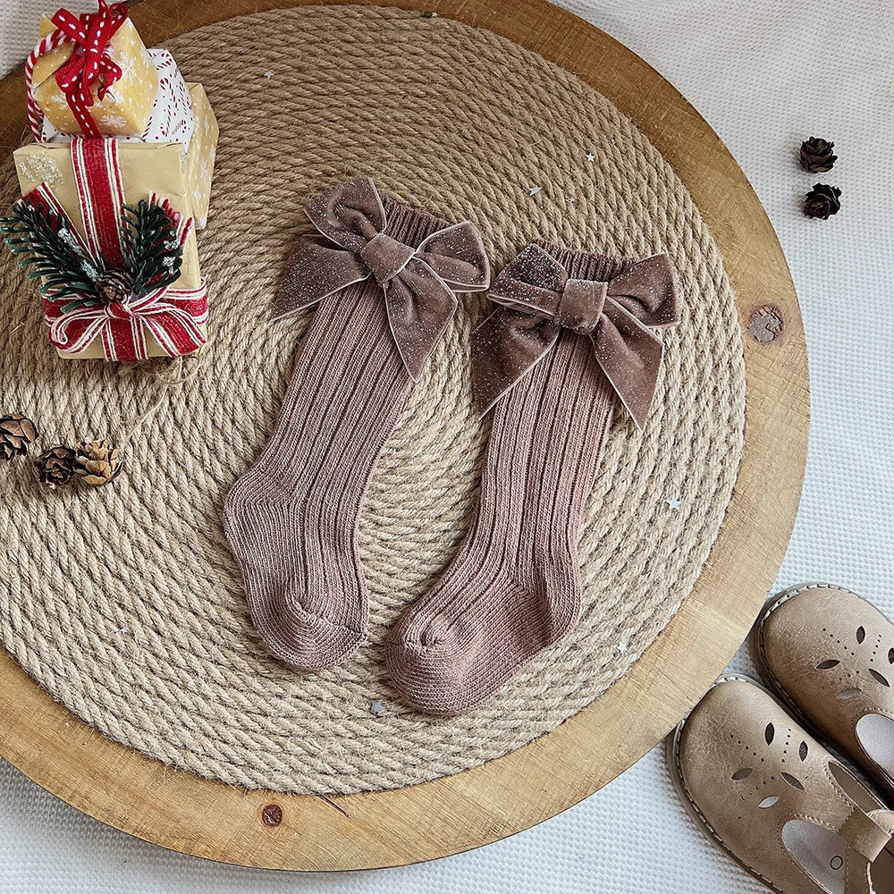 Winter Baby Girls Christmas Long Socks Kids Cotton