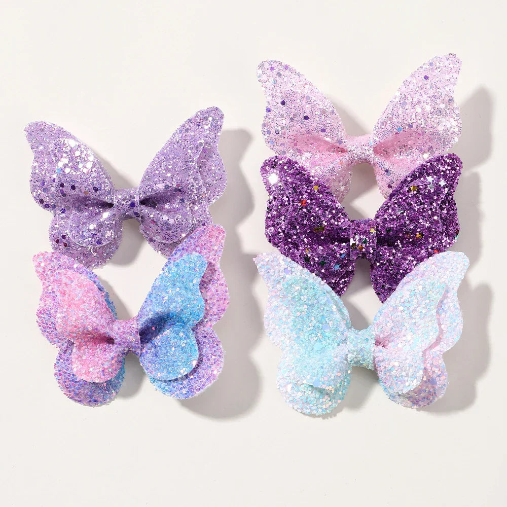 2/4/5Pcs Girls Cute Sequins Double Butterfly Hair Clip
