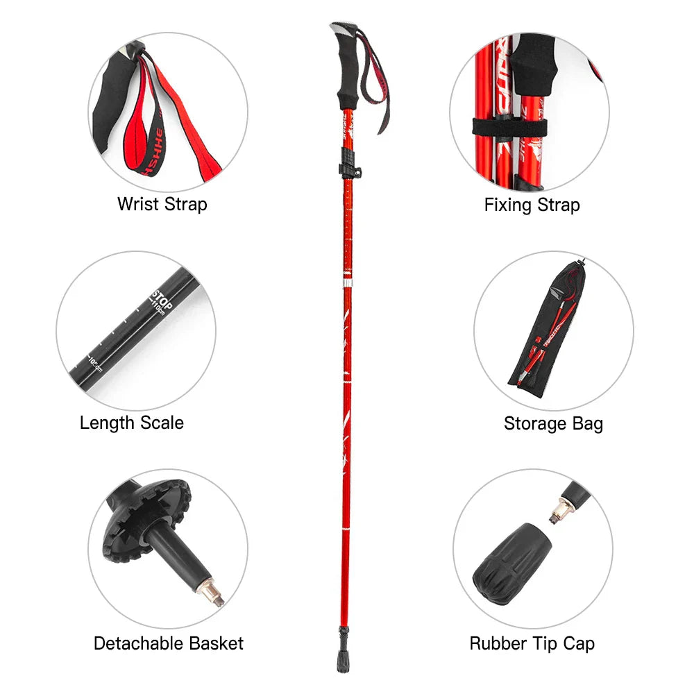 Lightweight Collapsible Trekking Pole Five-fold Walking Stick for
