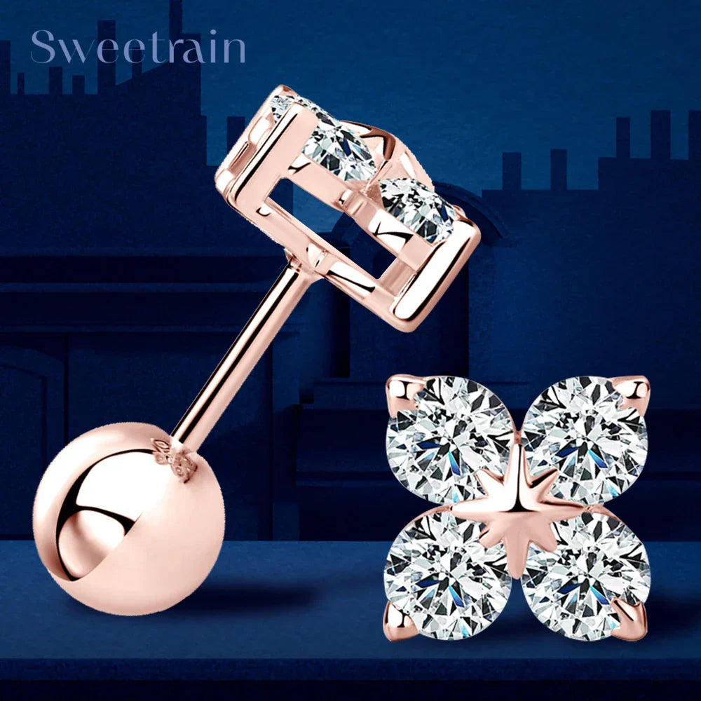 Rose Gold Four Leaf Clover Moissanite Stud Earrings