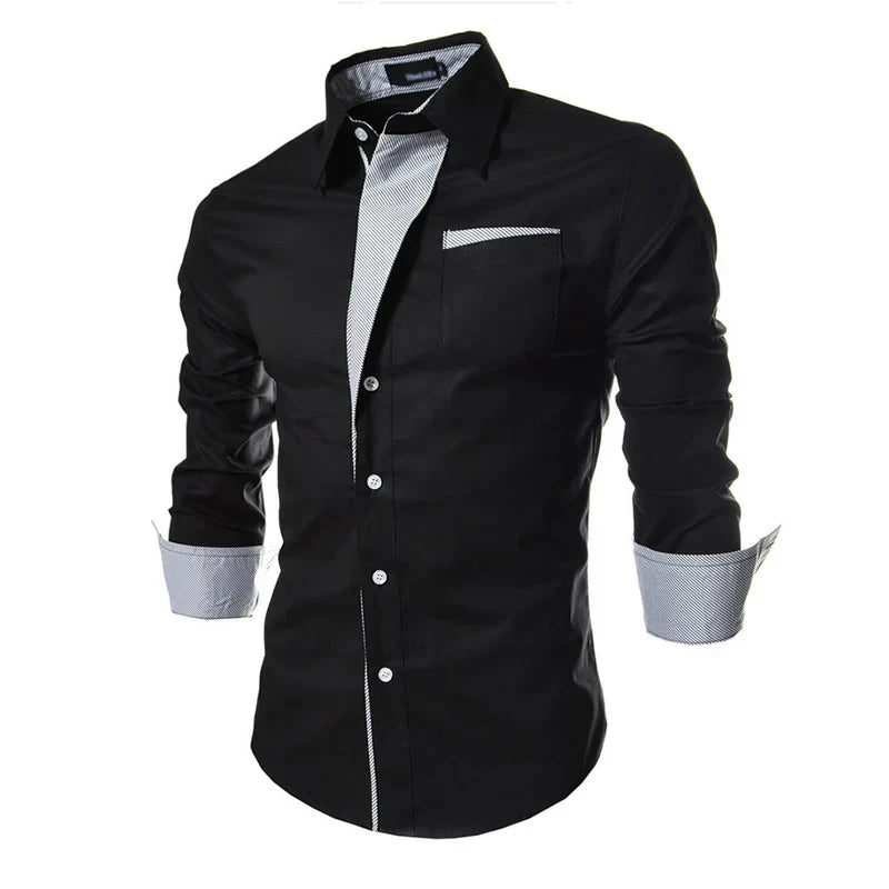 Mens Striped Shirts Long Sleeved Business Slim Fit