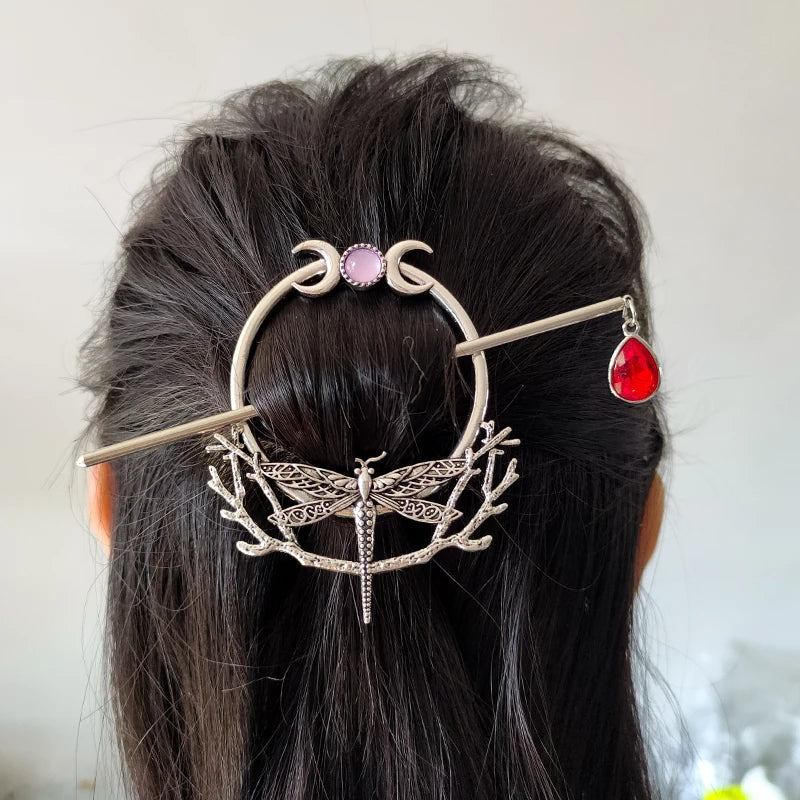 Witch Woodland Goddess Crescent Moon Dragonfly Hairstick Fairy