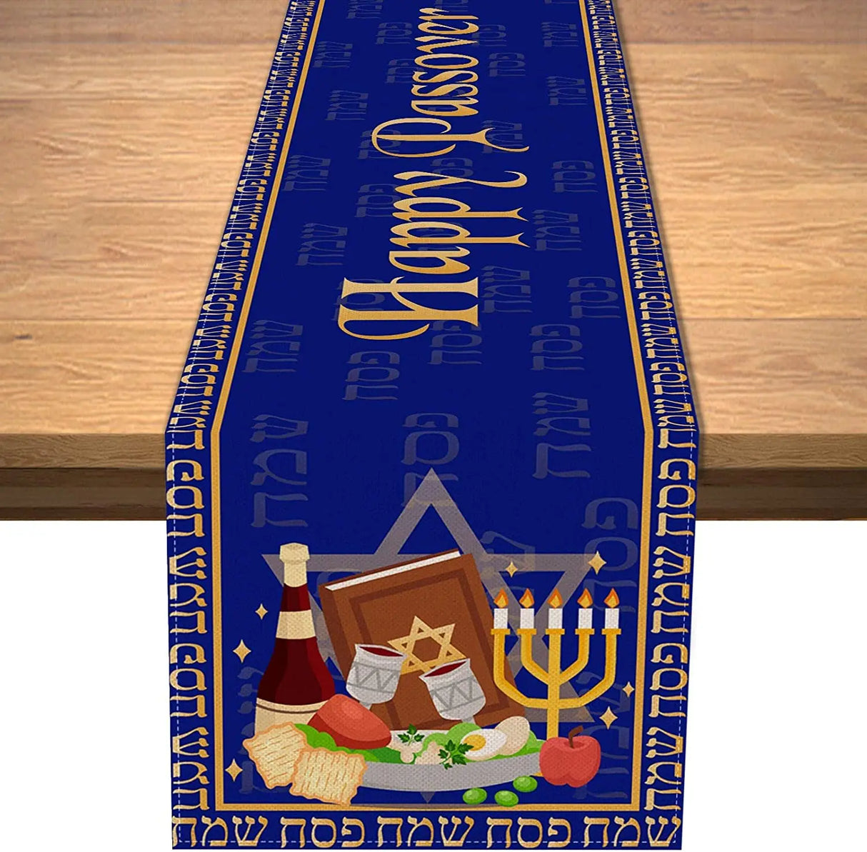 Passover Linen Table Runner Pesach Seder Matzoh Red