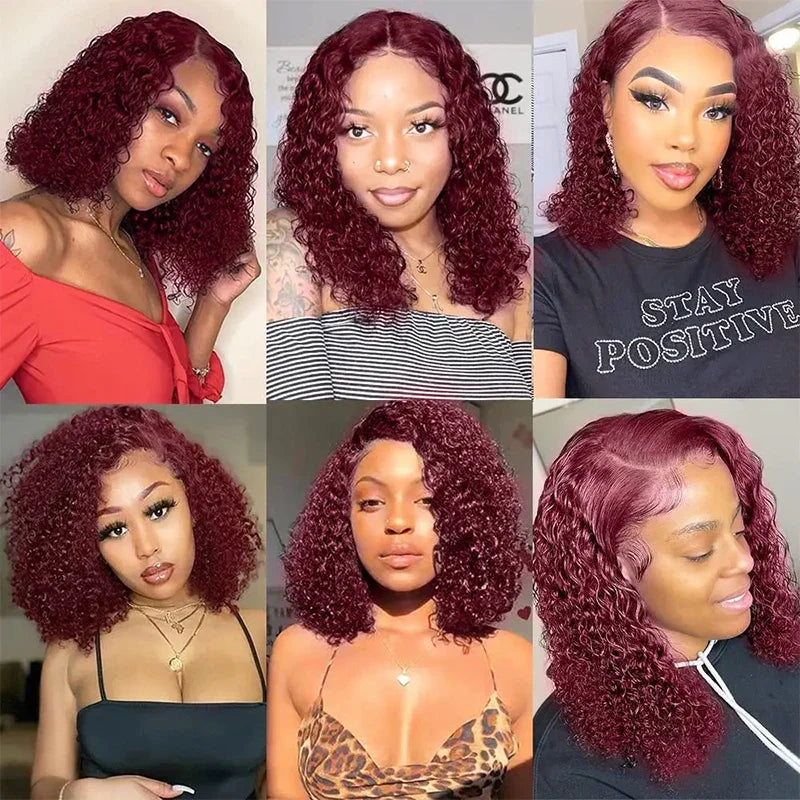 99J Burgundy Deep Wave Red Water Bob Wigs