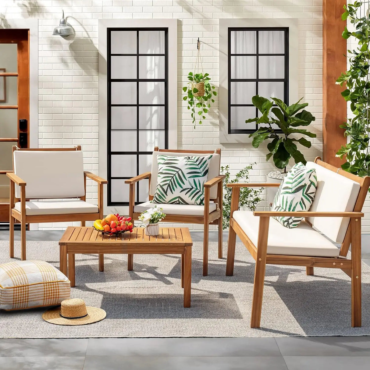 Patio Furniture Outdoor Acacia Wood Conversation Sofa Set