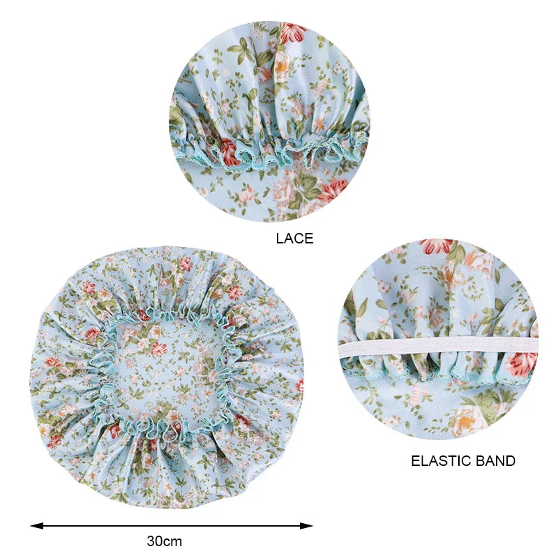 2PCS/LOT Satin Printed Bonnets Women Fashion Countryside Nightcap