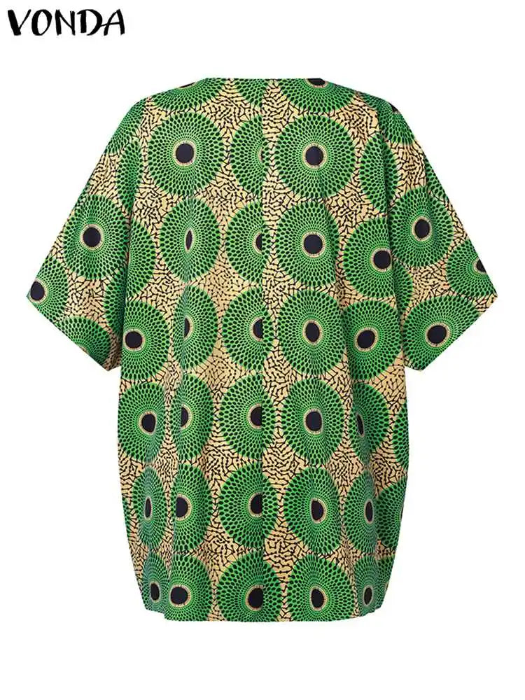 Plus Size 5XL VONDA Vintage Printed Blouse Women