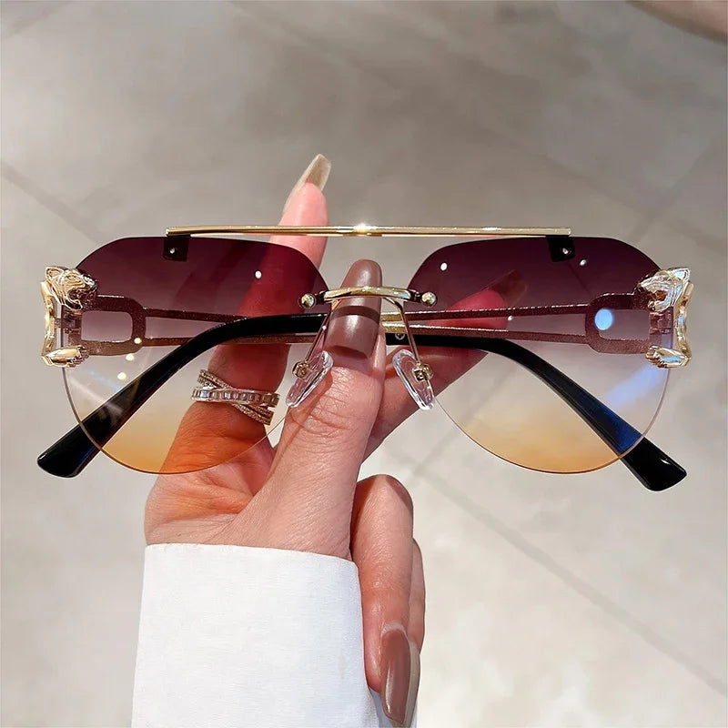 Vintage Rimless Sunglasses Men Women Trendy Aviator Gradient