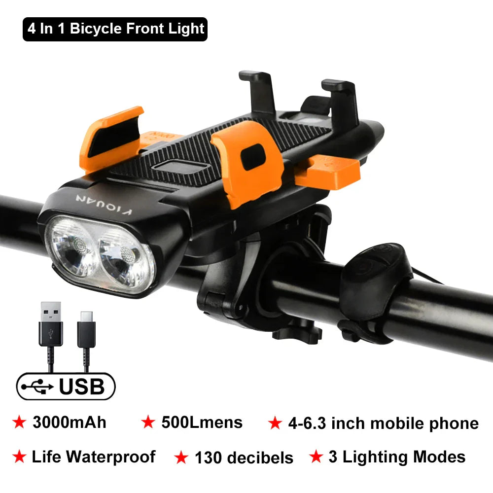 Multi-Function 4 in 1 Light Flashlight Bike Horn