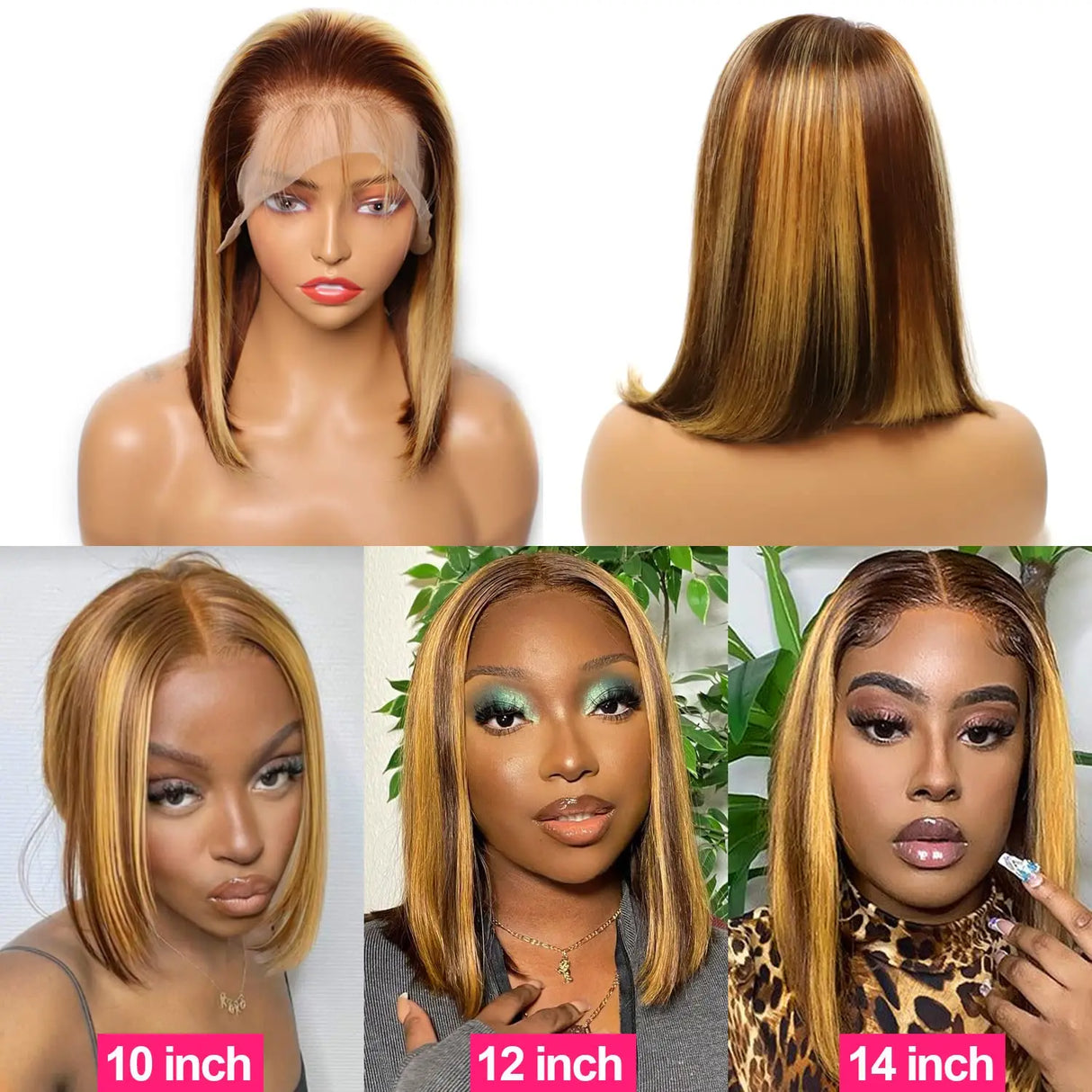 Highlight Honey Blonde Lace Front Wig Human Hair Ombre P4/27 HD Lace Frontal Bob Wigs Human Hair Glueless Ombre Brown Wig 180%