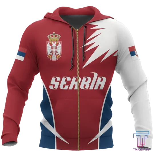 Serbia 3D hoodie National Flag Emblem Zipper Hoodie