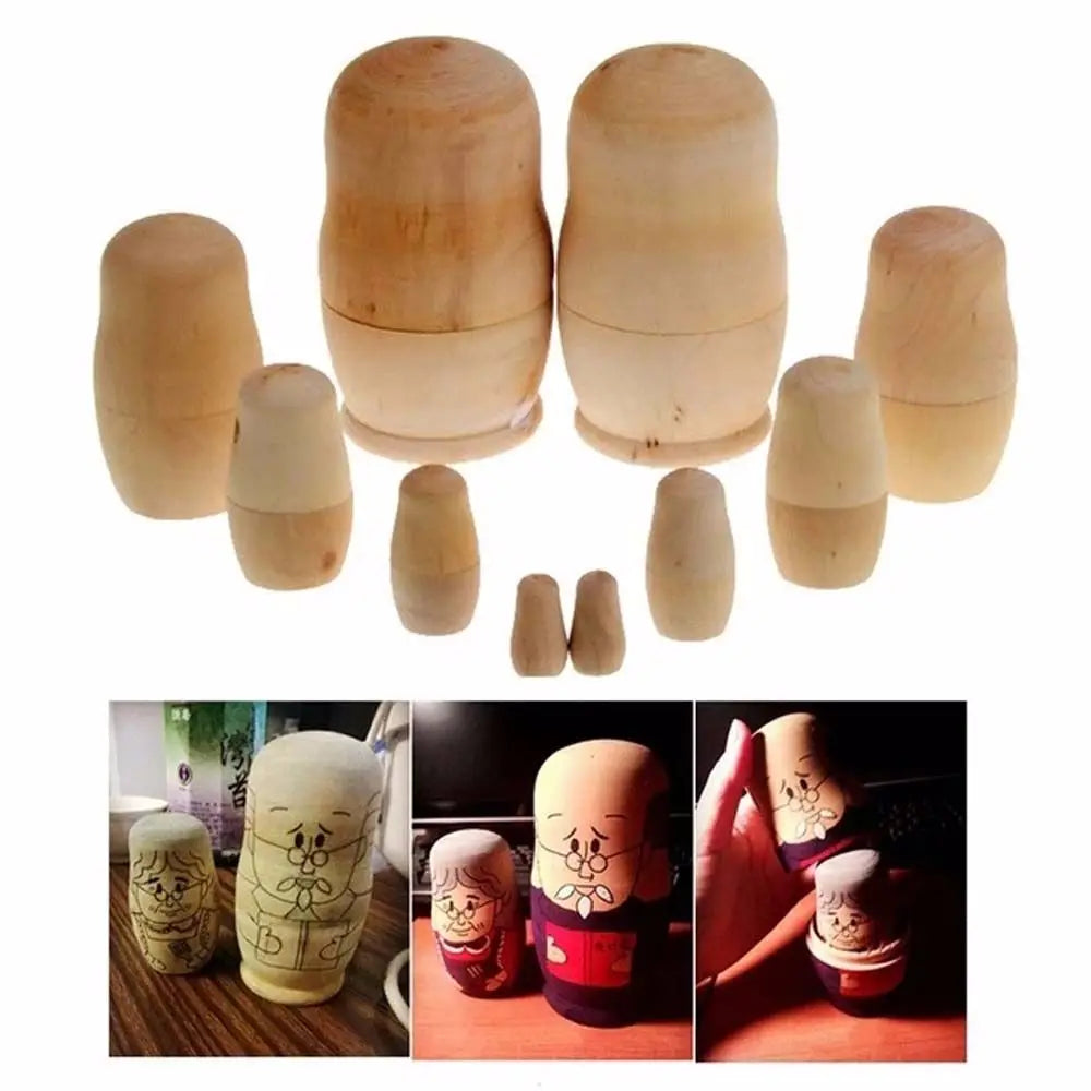 5Pcs Blank Wooden Embryos Russian Nesting Dolls Toy