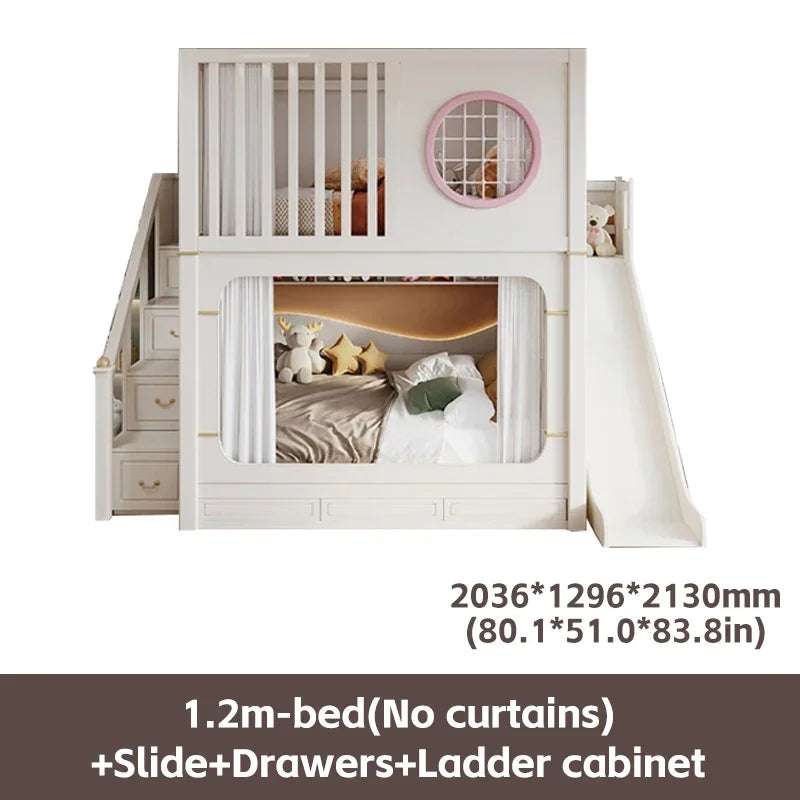 Modern High And Low Kids Bed With Ladder