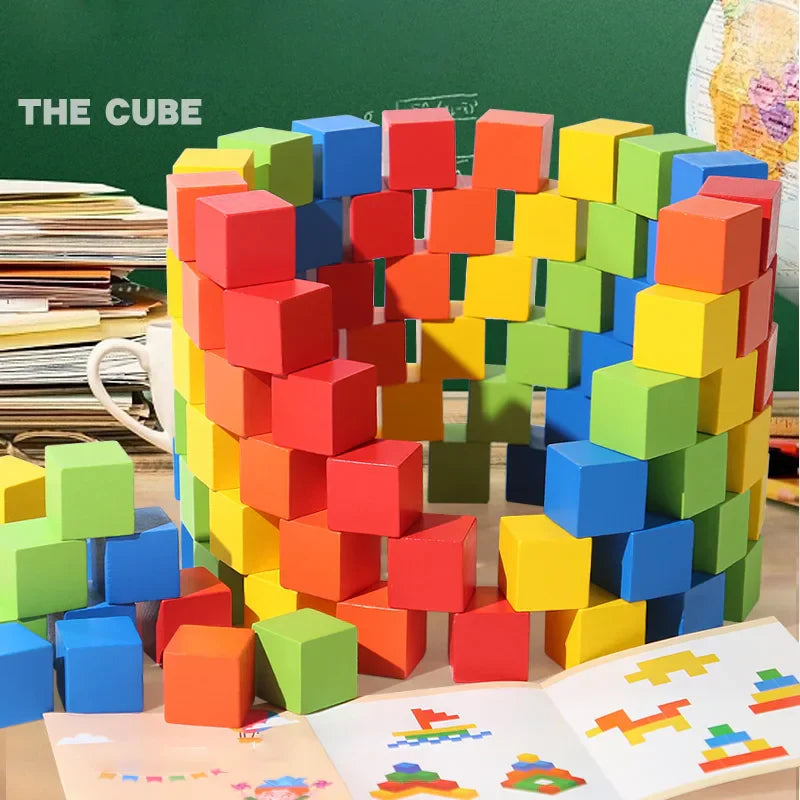 50/100pcs Colorful Cubes Wooden Building Blocks Stacking Up