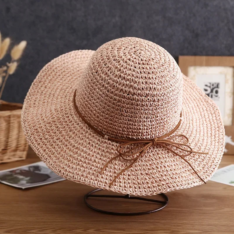 Beach Straw Women Foldable Bucket Simple Solid Color