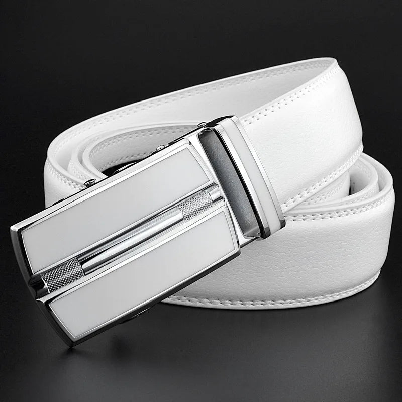 Elegant White Color Men Women Unisex Leather Belt