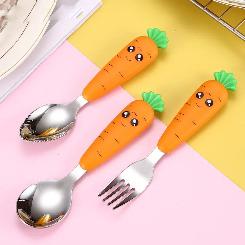 1/3Pcs Baby Feeding Utensils Cartoon Vegetable Fork Spoon