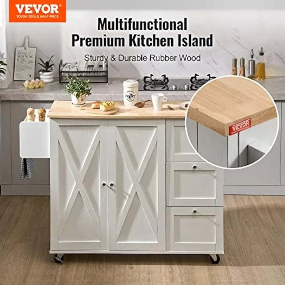 45.3" Width Mobile Carts With Storage Cabinet Kitchen