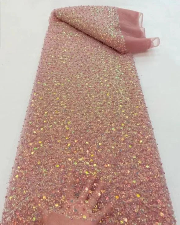 Heavy silver Sequins Lace Fabric With Bead Sequins