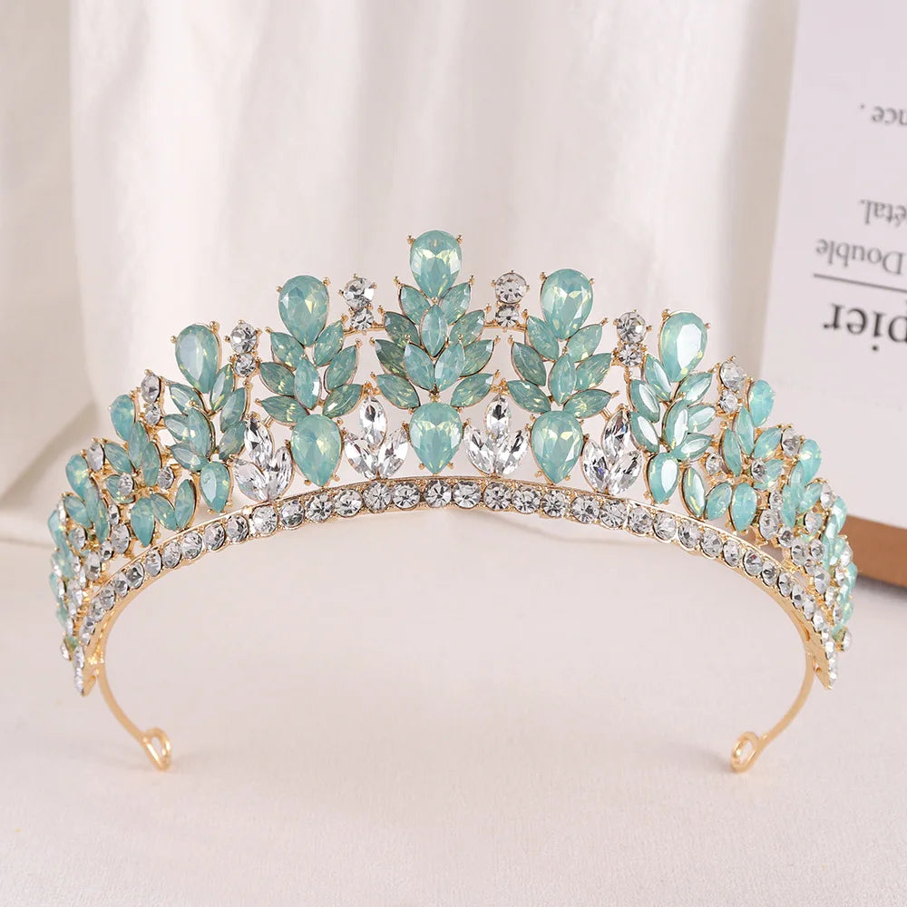 Baroque Green Opal Wedding Headband Crystal Bridal Crowns