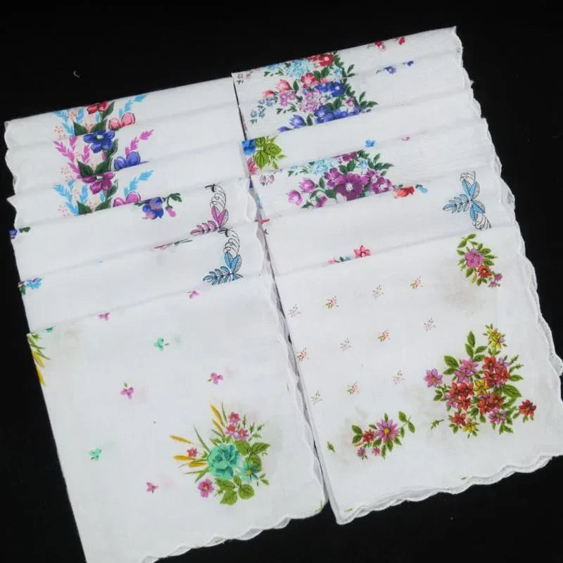 HOT white Ladies square Handkerchief Cotton Flowers Women