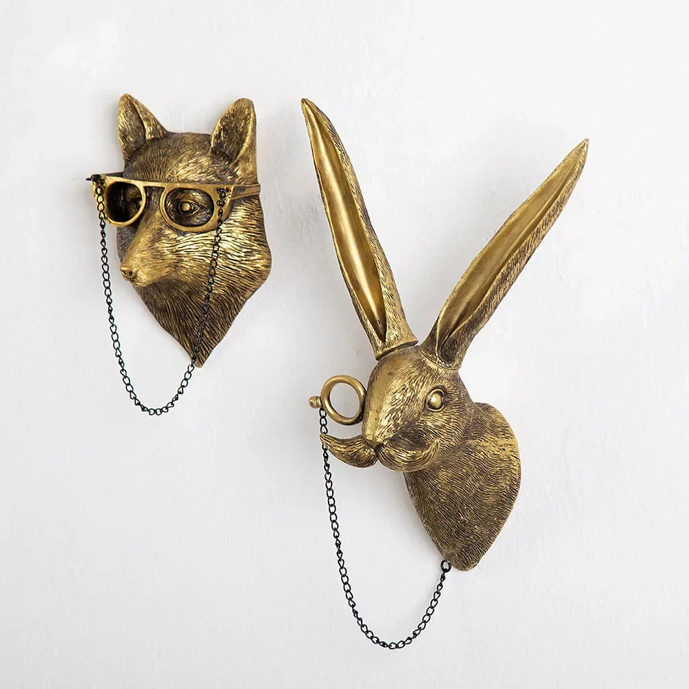 Antique Bronze Resin Animal Pendant Golden Deer Head