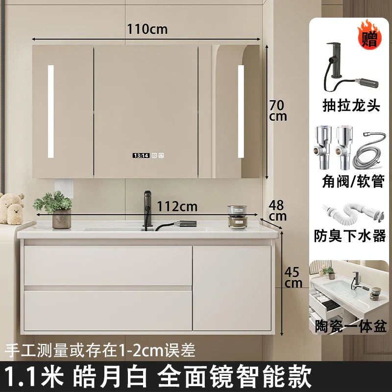 Ceramic Integrated Basin Bathroom Cabinet Modern Minimalist Sink